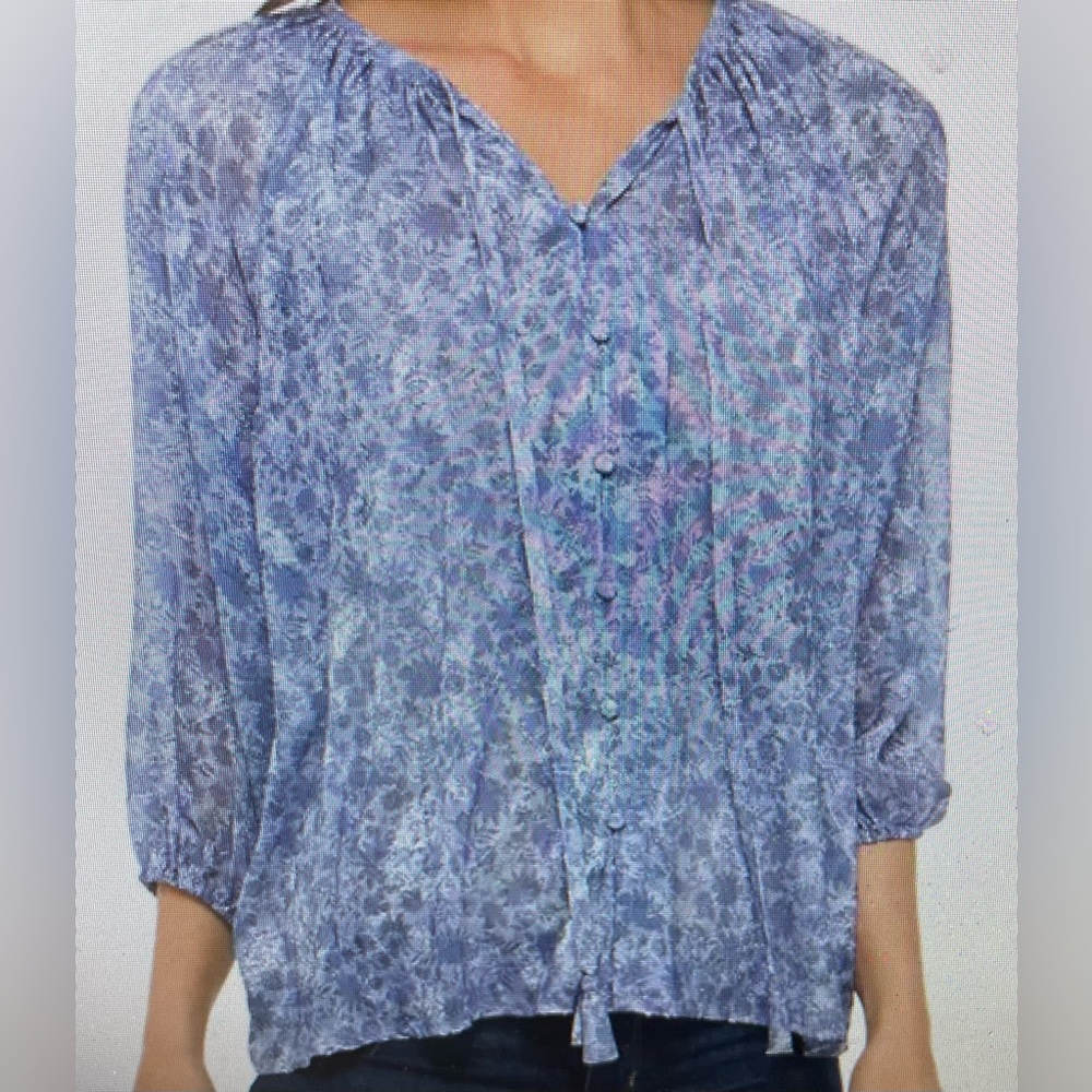 Cupio 3/4 sleeve tie neck peasant blouse